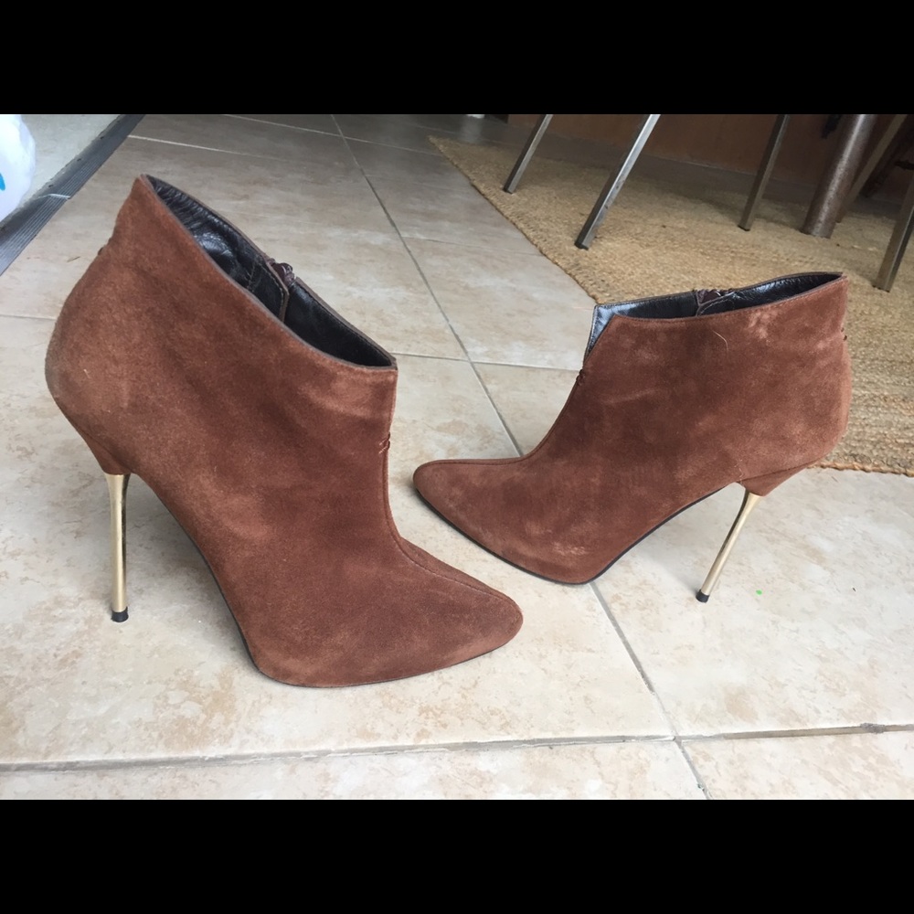 Stuart Weitzman Brown Suede Booties W/ Gold Heel